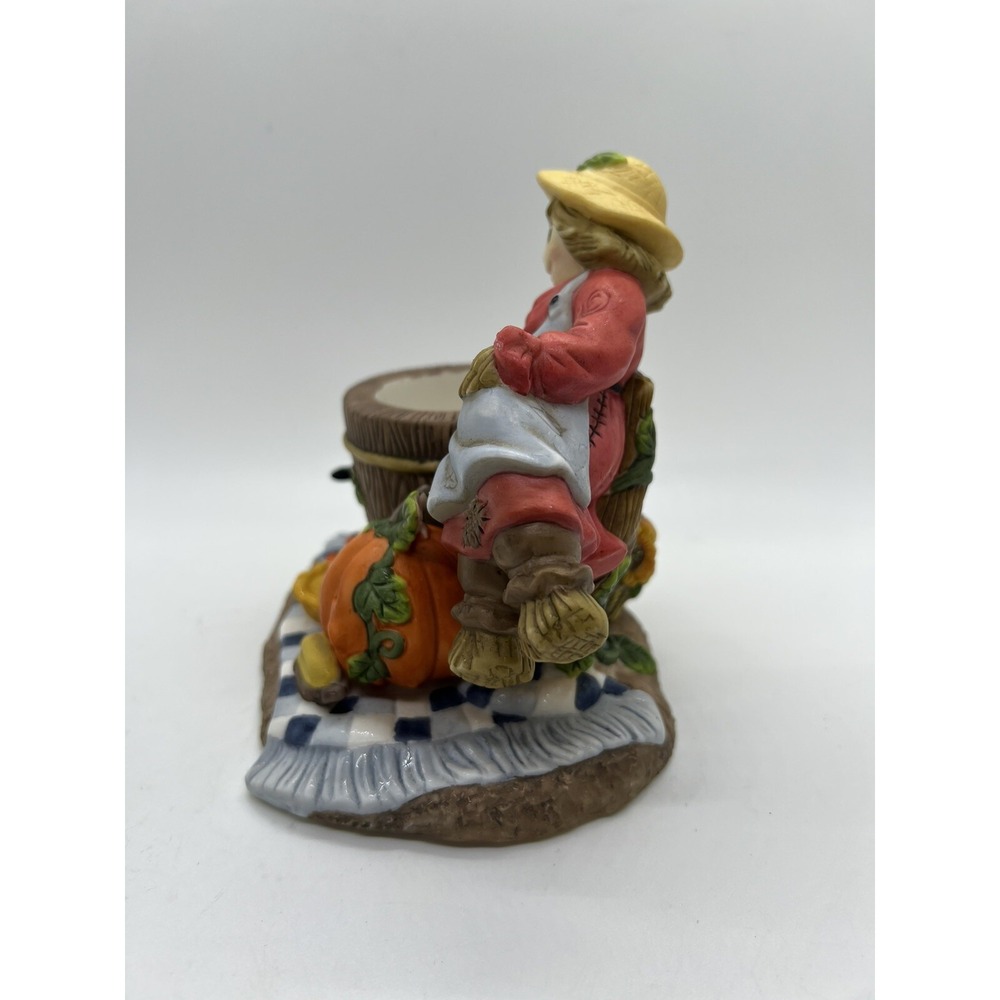PartyLite Scarecrow Pumpkin Barrel Votive Candle Holder P7275 Fall Decor - Picture 2 of 10
